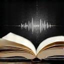 Livro aberto com símbolos de áudio